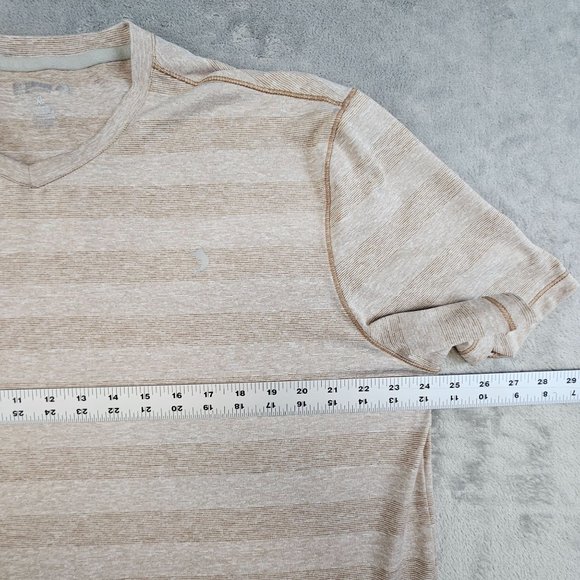 Reel Legends Shirt Men's XL Beige Striped Crewneck Short Sleeve Fishing Outdoors - Picture 3 of 7